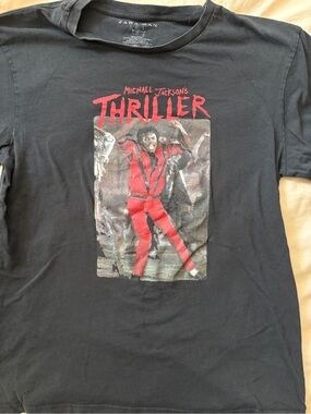 Zara Black Tee with Red 'Thriller' Graphic